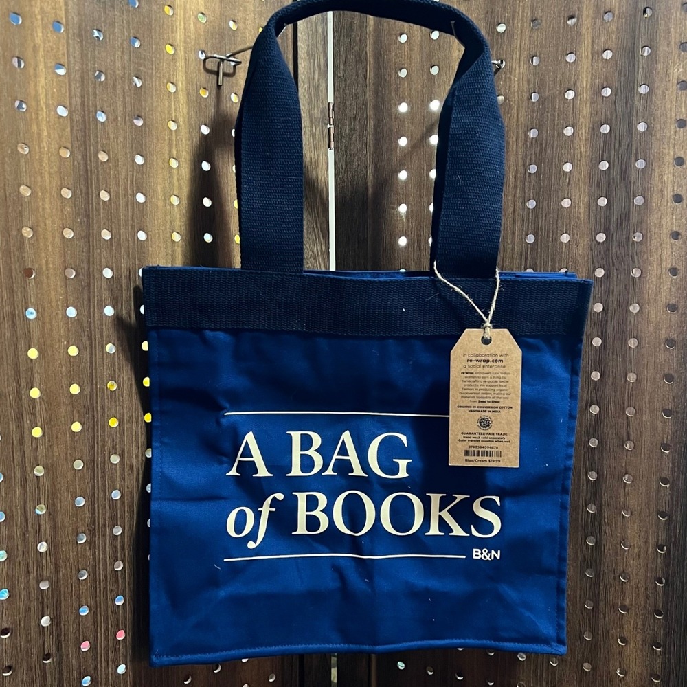 Barnes & Noble x Rewrap A Bag of Books Tote Bag NWT Blue White Canvas academia